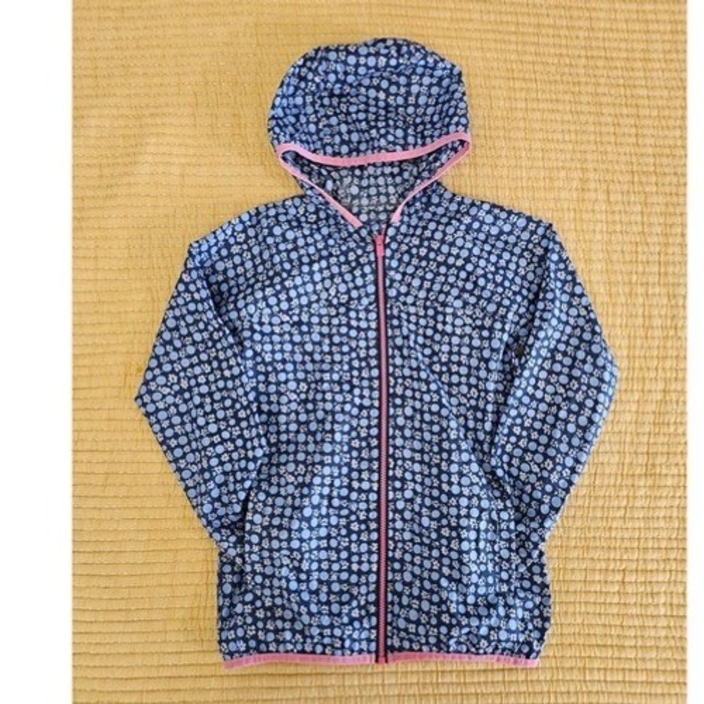 Lands'‎ End Kids Blue Floral Packable Windbreaker Rain Jacket Gorpcore Travel